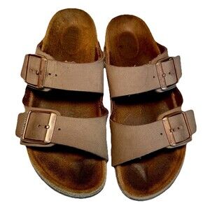 Birkenstock Arizona Brown Nubuck Mocha Leather Young Kids Slide Sandal 33 Sz 2-3